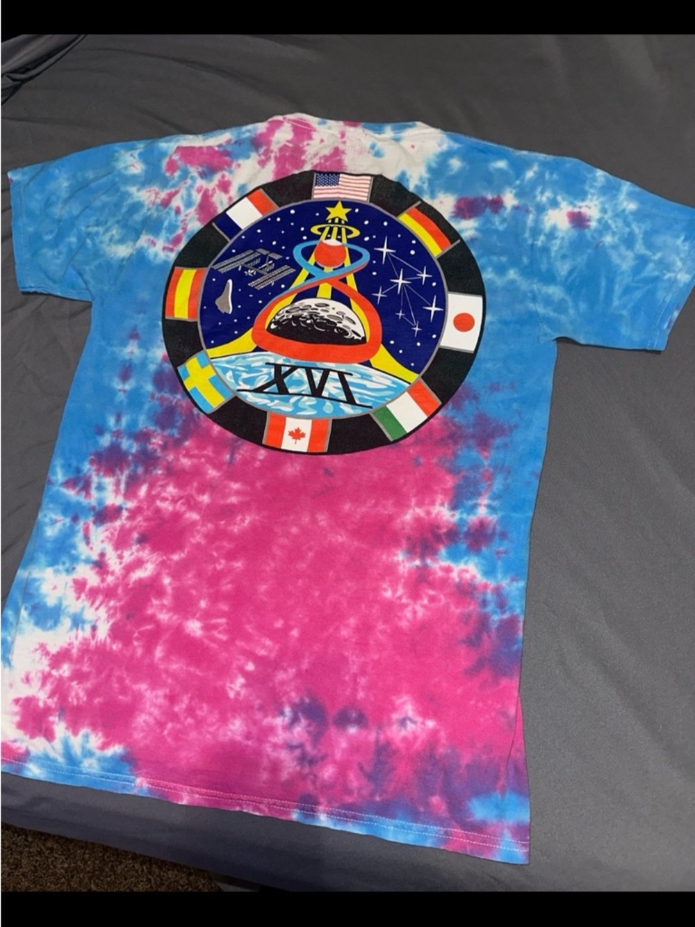Womens NASA Blue & Pink Tie Dye T Shirt Size Small